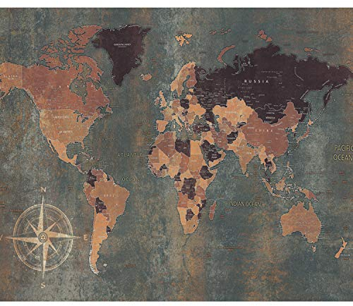 decomonkey Fototapete Weltkarte 300x210 cm XXL Tapete Wandbild Bild Fototapeten Tapeten Wandtapete Vintage Retro Kontinent Landkarte