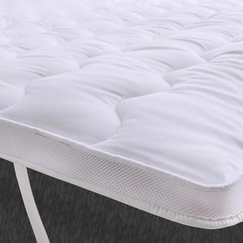 Luxury Air Flow Extra Thick Mattress Topper Double Bed Soft Touch Microfibre Hollowfiber Filling Mattress Topper Double Size Bed, Non-Allergenic – Machine Washable Bed Pad