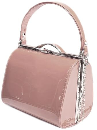 LeahWard Ladies Women's Chic Patent Top Handle Clutch Handbag Wedding Evening Bags (Flesh)