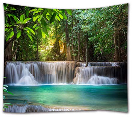 A.Monamour Wandteppiche Thailand Wasserfall In Kanchanaburi Exotischen Tropischen Wald Bäume Natur Landschaft Druck Stoff Wandteppich Wandbehänge Für Schlafzimmer Wohnzimmer Schlafsäle 180X200 Cm