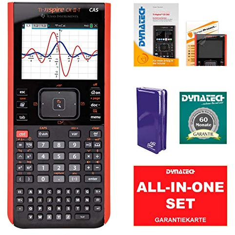 TI-Nspire CX II-T - Set CAS Grafikrechner inklusive schwarzer CalcCase Schutztasche + Garantieverlängerung + Displayschutzfolie und Arbeitsbuch