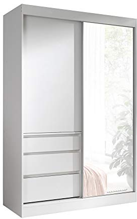 FurnitureByJDM Kleiderschrank mit Spiegel Schiebetürenschrank 140 cm Breit