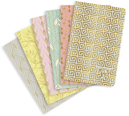 Clairefontaine 193096C - Packung mit 6 Notizbücher Neo Deco Kollektion Frühling-Sommer, 9x14cm 48 Blatt liniert, 90g, Motive sortiert, 1 Pack