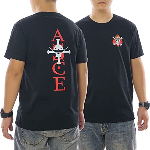 GMYG One Ace Piece Whitebeard Pirates Portgas Ace Luffy Japanese Anime Graphic Tee Premium 100% Cotton Mens/Womens T-Shirt (Black, M)
