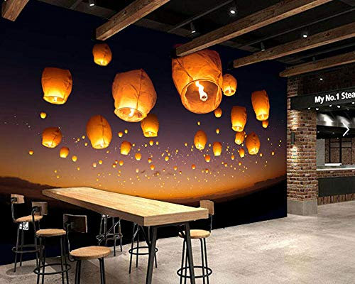 Linterna Voladora En El Cielo Nocturno Papel Tapiz 3D,Sala De Estar Tv Sofá Pared Dormitorio Papeles De Pared Decoración Del Hogar Restaurante Mural,350 * 256Cm
