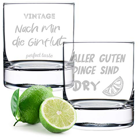 polar-effekt 2 bicchieri da Ging con incisione con frasi – Bicchiere da cocktail – Gin & Tonic – Per veri intenditori – Tonic Water – Volume 320 ml – Scritta 5 e 6