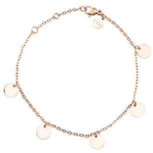LUUK LIFESTYLE Bracelet féminin en acier inoxydable avec 5 petits disques, chaîne réglable au design fin, accessoires de mode, rose