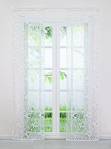 Joyswahl Voile Ausbrenner Schiebegardine mit Floral Motiv »Olivia« transparenter Schiebevorhang mit Klettband, Weiß, BxH 57x175cm (2 Stück), inkl. Beschwerungsstange