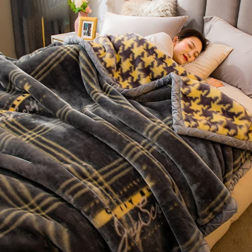 LGYKUMEG Schwere Winter-Fleece-Plüsch-Decke King-Größe, koreanische Nerzdecke, seidig weiche und warme, 2-lagige umkehrbare Raschel-Bettdecke,Grau,180x220cm3kg