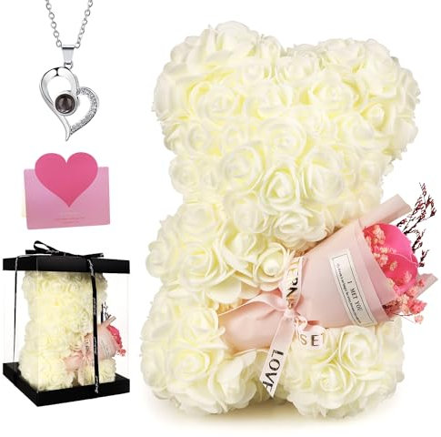 POHOMEGK Cadeau Femme Maman Ours en Rose, Cadeaux Ours Rose, Cadeaux fête des Mères, Saint Valentin, Anniversaire, Les Filles Aiment Les Roses Dours