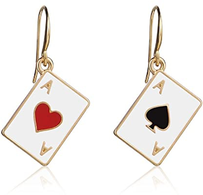 Poker Ohrringe für Frauen - Vergoldete Spielkarten Muster Charms Mit Herzen, Pik, Asse - Mode Ohrhänger Schmuck Geschenk für Mädchen, Hochzeit, Geburtstag, Weihnachten, Muttertag