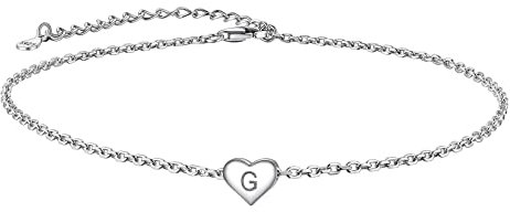 Suplight Bracelet de Cheville en Argent 925 Sterling Pendentif de Lettre G en Forme de Coeur Bijoux pour Femme Fille avec Chaîne en Argent Longeur de 16cm+5cm