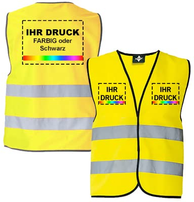 Personalisierbare Warnweste/Sicherheitsweste in verschiedenen Farben | farbig bedruckbar mit Text und/oder Logo | mit Reflex-Leuchtstreifen, XXL