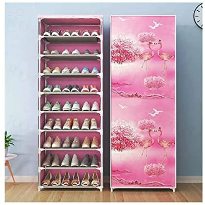 YASTA Scarpiera Salvaspazio Tessuto TNT 10 Ripiani Armadio Scaffale Porta scarpe Verticale Slim con Copertura Antipolvere Rosa Flamingo Organizer Scarpe Mobiletto da Campeggio
