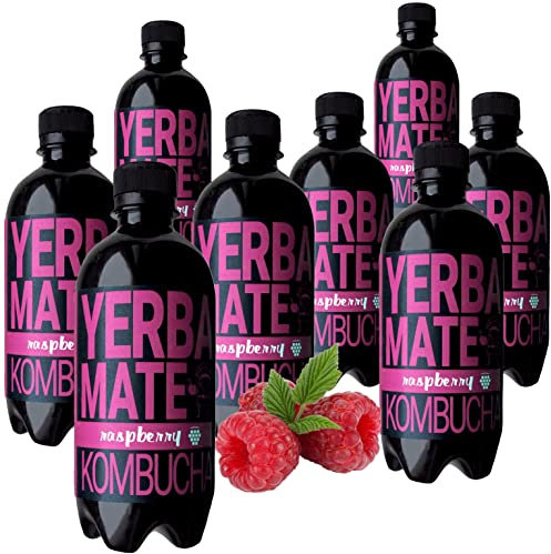 Kombucha Yerba Maté Thé Framboise | Boisson au thé fermenté 100% naturelle - Kit de dégustation de 8 bouteilles de 400 ml | Thé yerba maté avec culture vivante kombucha