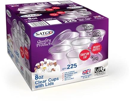 𝟐𝟓 𝐏𝐢𝐞𝐜𝐞𝐬 x 8oz Clear Round Plastic Takeaway Sauce Pots with Lids | Deli Pots for Dip Ketchup Chutney Condiment, Food Storage, Catering and Restaurants | Containers for Slime Wax Melts