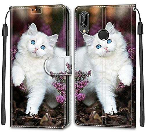 Feyten Cover per Huawei P20 Lite/Nova 3E, Custodia in Pelle Huawei P20 Lite/Nova 3E, Flip Custodia Pelle PU con [Magnetica], Cover a Libro Portafoglio per Huawei P20 Lite/Nova 3E (Gatto 2)