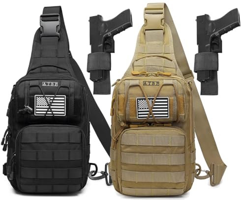 ATBP Taktischer Sling-Rucksack für Herren, Militär, Schulter-Rucksack, Crossbody-Tasche mit Holster, 10 Liter, Black Tan 2, 6 x 8.5 x 12 inches