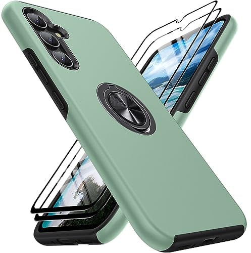 AOUIA Hülle für Samsung Galaxy A34 5G mit 2 Stück Schutzfolie, 360° drehbare Halterung, Anti-Fingerabdruck, Kratzfest, stoßfest, für Samsung A34 5G Hülle, Grün