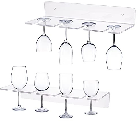 AHANDMAKER 2 Pack Acrylic Wine Glass Holders Wall Mounted, Clear Wine Glasses Display Rack, Champagne Wall Holder, Under Cabinet Wine Glass Storage Shelves, for Kitchen Bar Restaurant