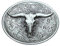 POSKLA Cowboy Western Gürtelschnallen Longhorn Bullschnallen, Texas Long Horns Bull/ Silver, Mitte
