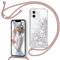 TUUTPU Coque pour iPhone 11 6,1'' avec Cordon, Paillette Liquide Étui pour Téléphone avec Lanière, Transparent Silicone Collier Réglable Protection Housse Portable Lanyard Case, Or Rose