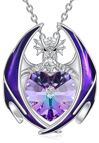 YAFEINI Drachen Kette Geschenke für Damen Mädchen Sterling Silber Kristall Drachen Anhänger Halskette Schmuck Weihnachten Geburtstag Geschenke (02-Februar Kristall)