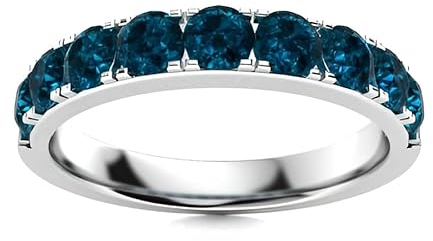 London Blue Topaz Round 3.00mm Half Band Ring | Sterling Silver 925 With Rhodium Plated | Beautiful Eternity Band Ring For Girls And Woman's (White, 59 (18.8))