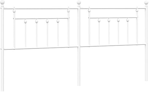 vidaXL Classic Design Metal Headboard in White Finish - Powder-Coated Steel Bed Header with Sturdy Legs for 200 cm Bed Frame