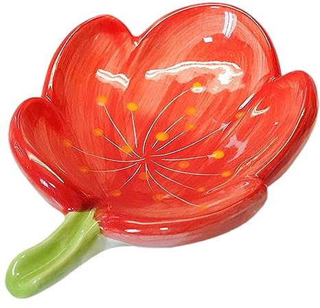 Keramische Seifenschale für Badezimmer, Bar Seifenhalter mit ablauf, Selbst-Draining Seifenschale, Blume geformte Seifenbehälter, Nette Seifenspeicher, Keramik Schmuck Tablett, Tulpe, rot