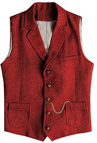 Tuikayoo Western Herringbone Tweed Gilet en laine pour homme Coupe ajustée