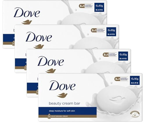 Dove Orginal Beauty Cream Bar 3 in 1 Cleanses, Moisturises and Nourishes Sulphate-Free Bath Soap for Soft and Smooth Skin, Suitable for Daily Use 6x90g, 4 Pack