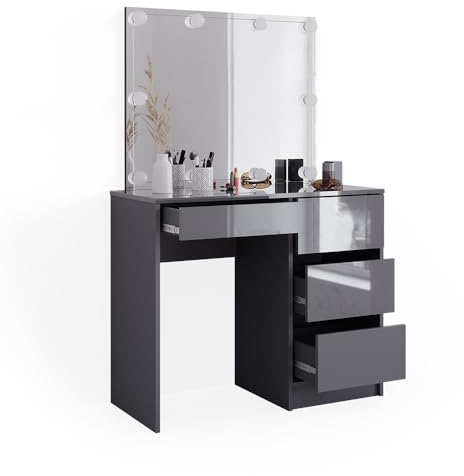 Vicco Schminktisch Sherry, Anthrazit, 90 cm mit Spiegel & LED-Beleuchtung