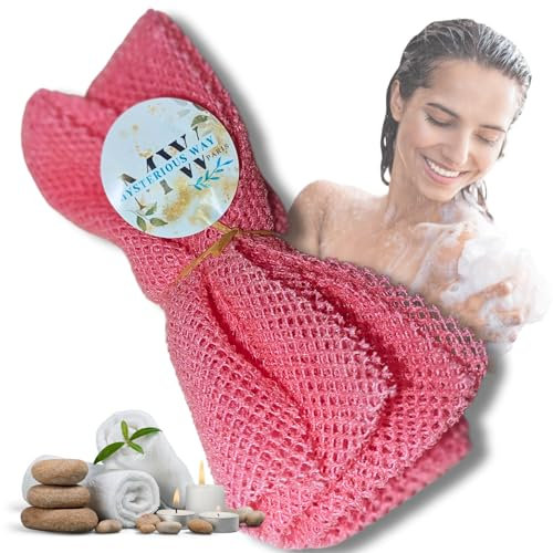 Filet de Bain Africain | éponge Gant de Toilette Exfoliant | douche moussant gommage et épurateur de dos et corps | Bathing Sponge (Rose)
