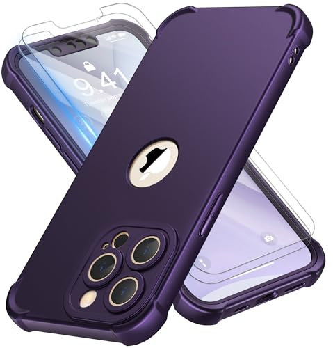 ORETECH Cover per iPhone 13 Pro, Custodia iPhone 13 Pro [ 2 x Pellicola Protettiva Vetro Temperato] Ultra Sottile Antiurto Hard PC Silicone Anti Graffio Cover - Viola Scuro