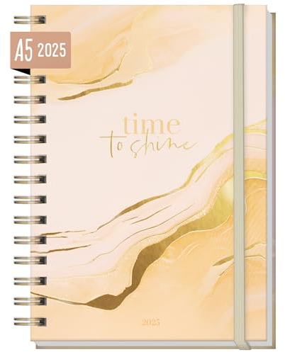 Häfft® Lieblings-Timer Kalender 2025 A5 Golden Peach Hardcover Terminplaner, Spiralkalender, Terminkalender, Wochenplaner, Ringbuch Planner - nachhaltig & klimafreundlich