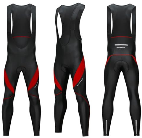 Herren Fahrrad Trägerhose Winter Thermal Gepolsterte MTB Rennrad Leggings Lange Hosen (Black red,XXL)