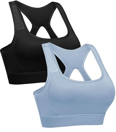 Litherday Sport BH Damen Starker Halt Push Up Sports Bustier ohne Bügel Gepolstert Sport Bra für Yoga Fitness Schwarz+Hellblau M