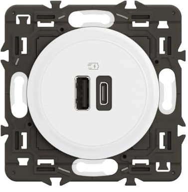 LEGRAND - Prise Céliane Double USB-C et USB-A - 2 Ports 3A/15W - Recharge Tous Types d'Équipements Électroniques - Prêt à Installer - Blanc