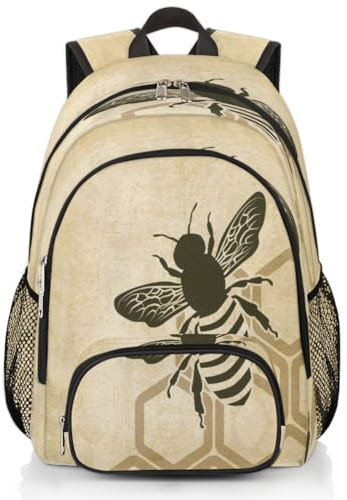 Bee Old Honeycomb Hive Rucksack, große Kapazität, Schulrucksack, Büchertasche, Rucksack, Honigbienenen-Rucksack, Wandern, Reisen, lässiger Laptop-Tagesrucksack für Kinder, Jungen, Mädchen, Männer,