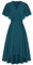 Damen V-Neck Kleid Cape Ärmel A-Linie Chiffon Kleider Flowy Hochzeit Cocktailkleid Pfauenblau 38