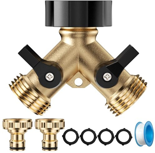 Lectorias Distribuidor 2 Vias Grifo Jardin, Adaptador Manguera Grifo Cocina, Salida Doble Manguera con Interruptor Independiente, Distribuidor de Agua de 2 Vías, Bifurcador Grifo Jardin(Amarillo)