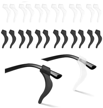 Cylocrya 12 paia di ferma occhiali con supporto punta stanghette antiscivolo con ganci per orecchie universali in silicone, per Occhiali,da Vista e da Sole,Nero e Trasparente