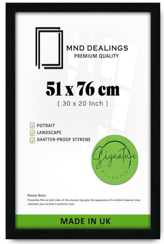 MND Dealings 51 x 76cm Poster Frame | MDF Wood Home Office Livingroom Décor Photo Frame Certificate Jigsaw Puzzle Frames Wall Mounted - 30 x 20 Inch [ Black ]