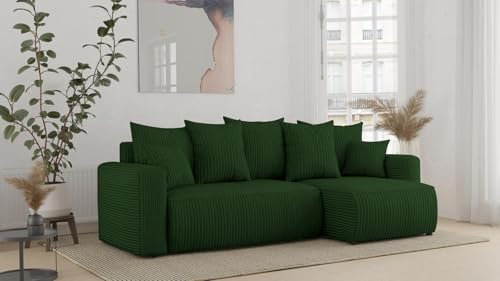 ecksofa mit schlaffunktion und bettkasten DENVER l-form sofa couch mit bettkasten, 3-Sitzer eckcouch, schlafsofa für wohnzimmer, sofa couch mit schlaffunktion (Grün, Ottomane Rechts)