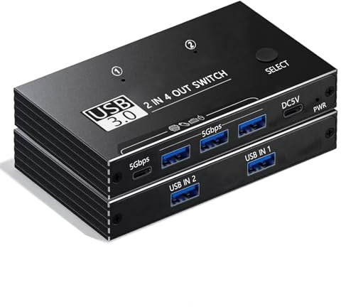Commutateur USB 3.0 pour 2 PC, Switch de Partage pour Clavier Souris Imprimante et Disque Dur Basculement par Bouton Compatible Windows/Mac/Linux avec 3 Câbles