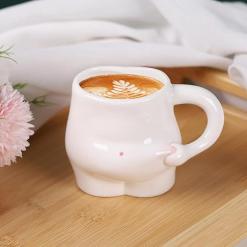 Tasse À Café Drôle avec Gros Ventre - Tasse À Gros Ventre De 320 ML, Tasse en Céramique Drôle avec Poignée De Bras, Tasse À Café avec Ventre Plat, Tasse À Café Drôle Et Potelée, Tasse À Thé Au Lait