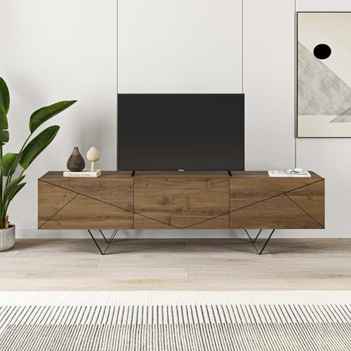 HOCUS PICUS Modern TV Unit Storage Cabinet with 3 Door 160(W) cm Multimedia Centre TV Furniture Table TV Cabinet 4 Metal Legs (Dark Oak Effect)