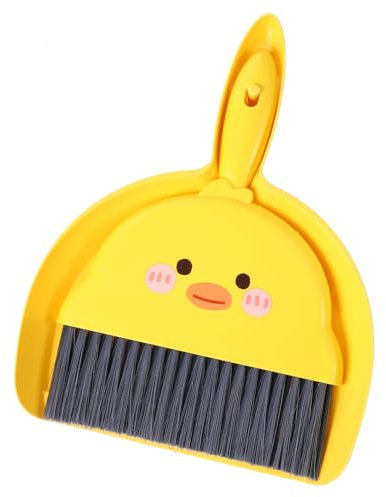 Wanmu Upgrade Small Broom and Dustpan Set, Hand Dustpan and Brush Set, Cute Yellow Mini Broom and Dust pan Sets, Little Dust Pan for Home Use Tabletop Debris Cleaning Pet Cages Guinea Pig Cages