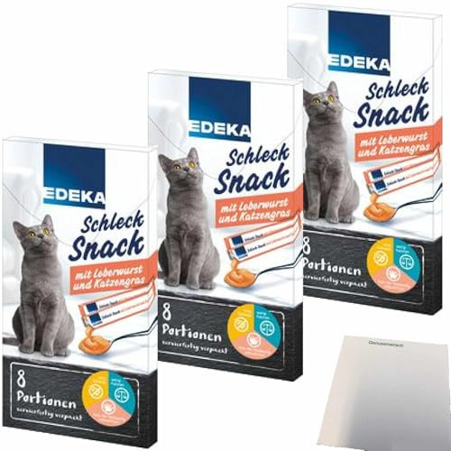 usy Lot de 3 paquets de saucisses de foie et d'herbe à chat EDEKA Schleck Snack (3 x 8 x 15 g) + bloc usy